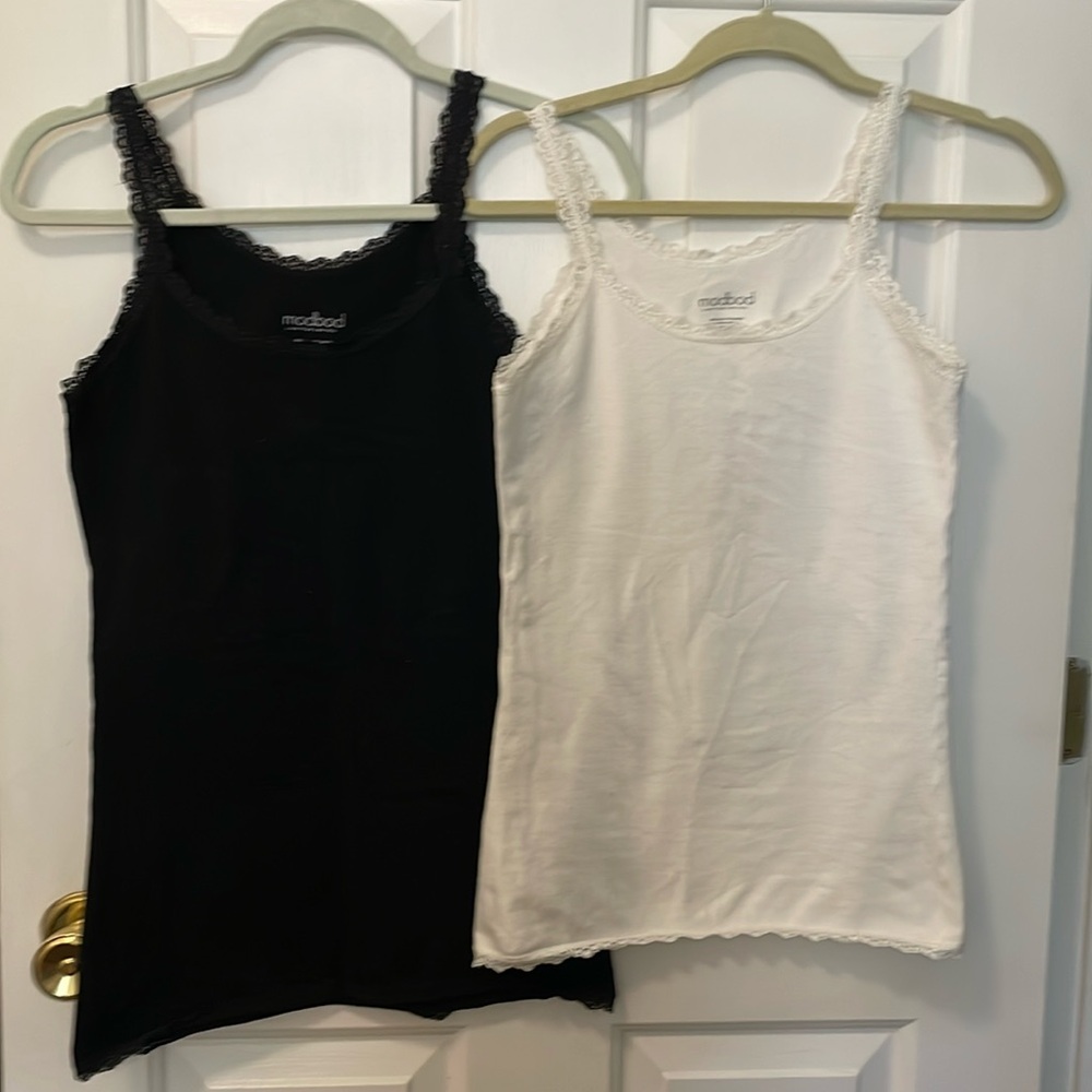 Two Lace Trimmed Cotton Spandex Camisoles